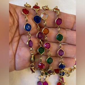 Multi Colored Bezel Set Crystals Vintage 46” Long Necklace